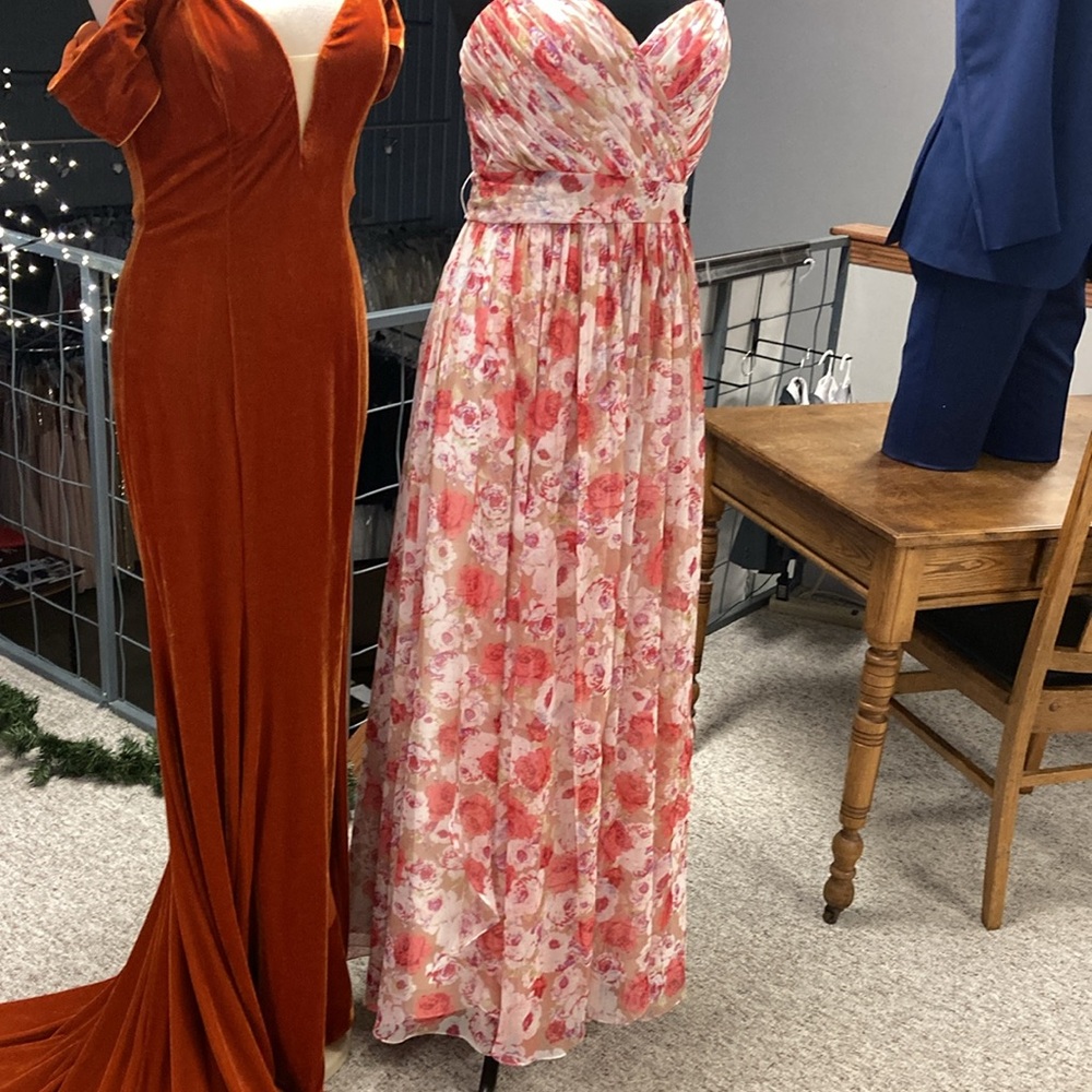 Pink and brown floral bridesmaids prom mother dress chiffon spring wedding - Picture 3 of 10